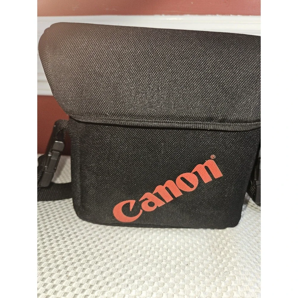 Vintage 90s Canon Black Canvas Camera Bag with Red Embroidered Logo